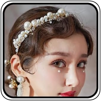 JWICOS Gold Bridal Headband Pearl Tiara for Women Rhinestone Wedding Hair Accessories for Brides and…