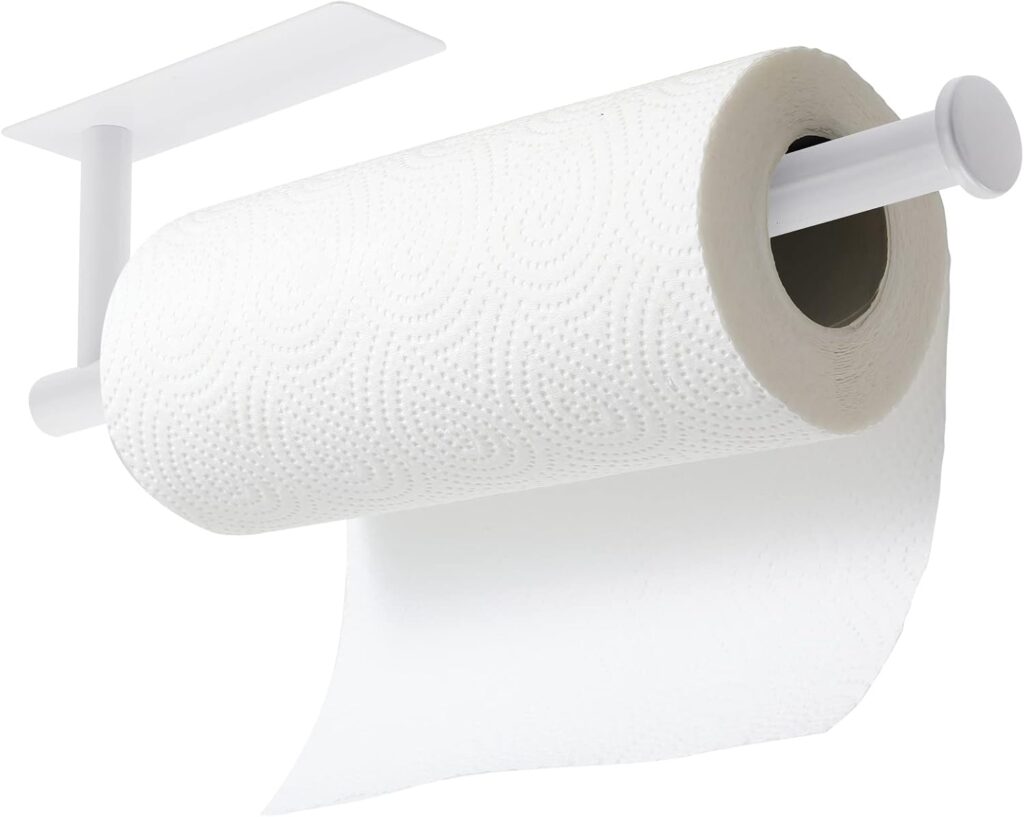 theaoo White Paper Towel Holder – Under Cabinet Paper Towel Holder for Kitchen, Adhesive Paper Towel…