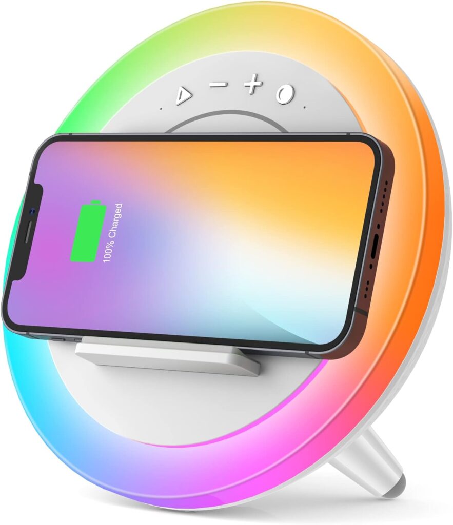 Bluetooth Speaker with Lights, Wireless Charging Speaker, Dimmable Multi-Color M…