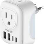VYLEE Travel Plug Adapter for Europe, 2 AC Outlets, 2 USB-C, 2 USB Ports