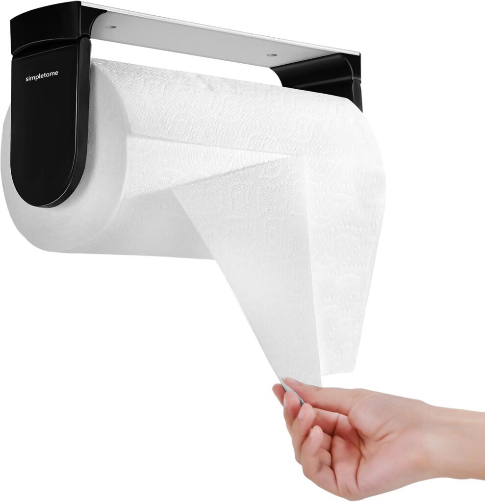 simpletome ONE Hand Simple Tear Paper Towel Holder Under Cabinet (Black)