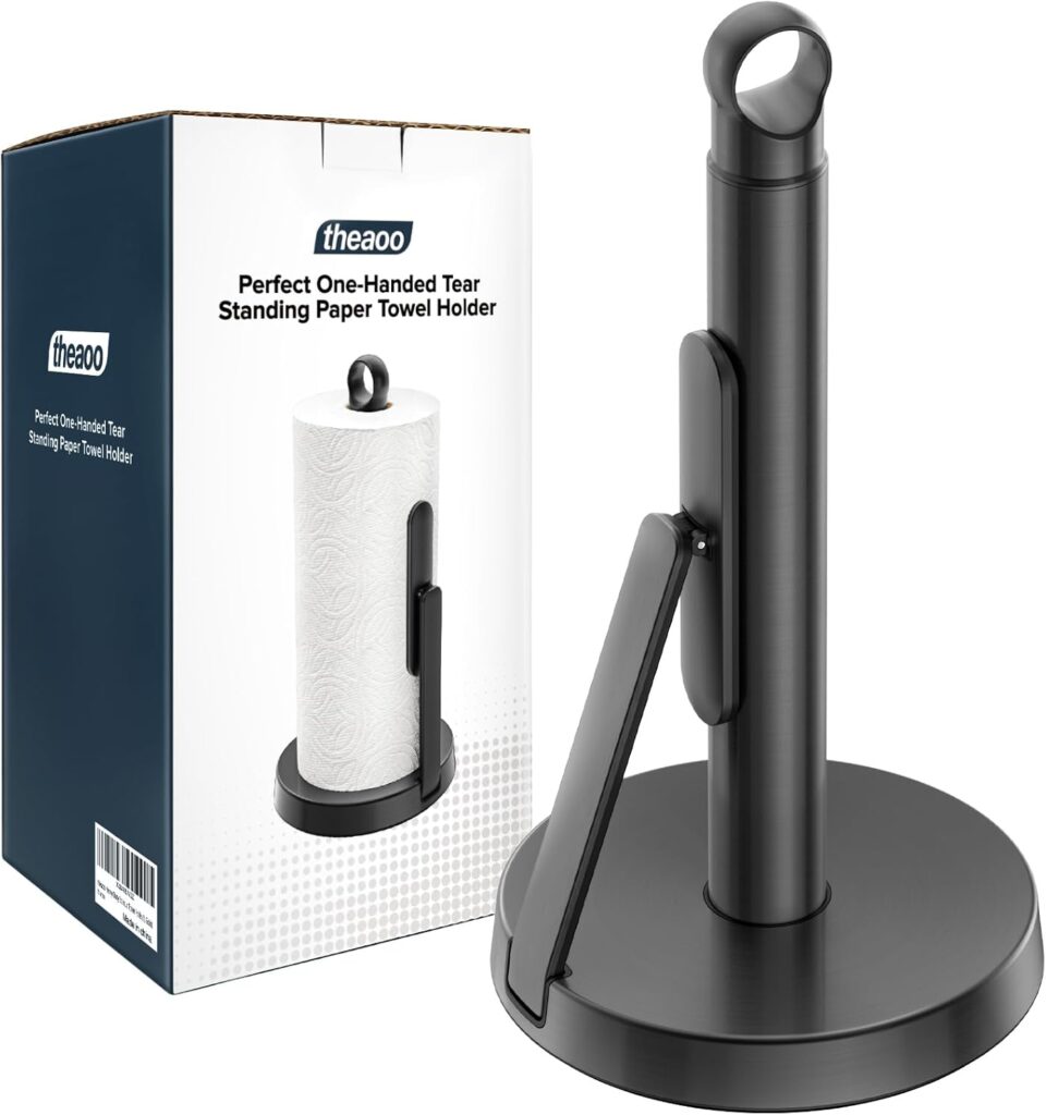 theaoo Heavy-Duty Paper Towel Holder with Tension Arm, Countertop(1, Black)