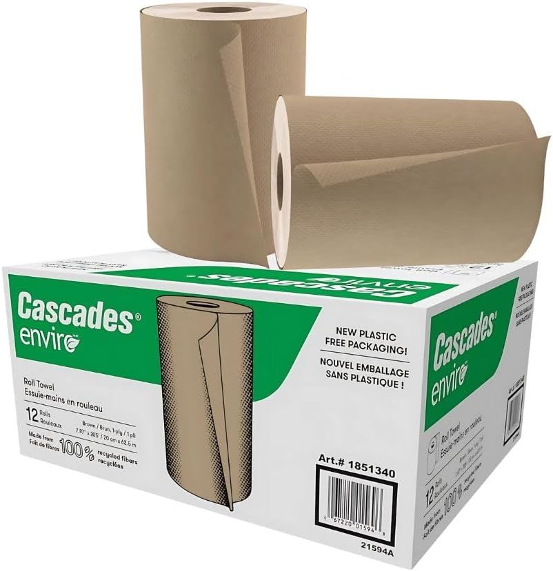 Cascades Enviro Brown Paper Towel Rolls – 12 Pack | New 2026 Packaging | for Commercial or Home Use …