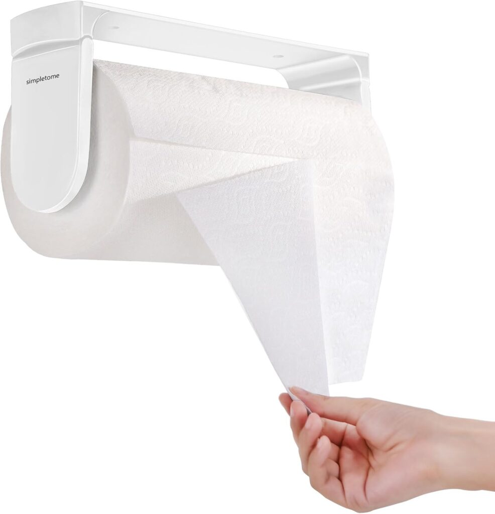 simpletome ONE Hand Tear Paper Towel Holder Under Cabinet Adhesive or Drilling Installation Aluminum…