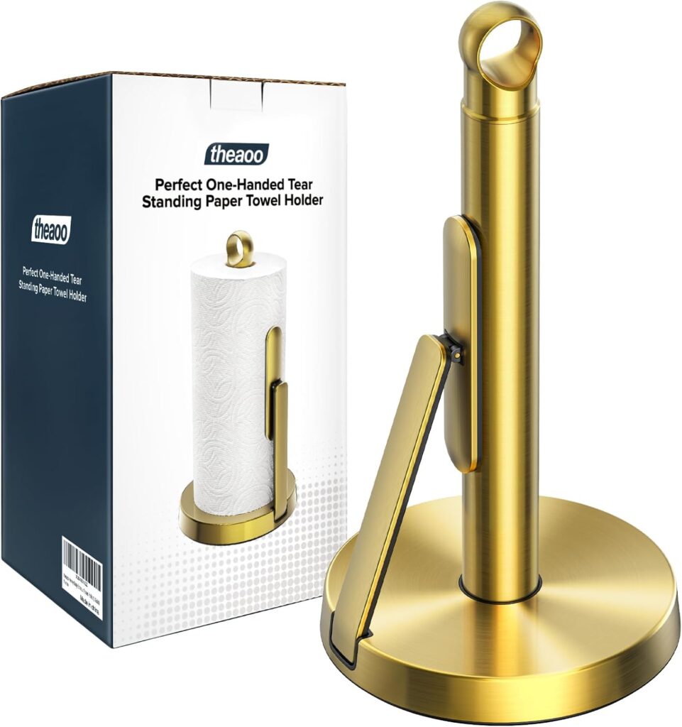 theaoo Heavy-Duty Paper Towel Holder with Tension Arm, Countertop(1, Gold)