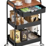 TOOLF 3 Tier Rolling Cart with Drawer, Metal Utility Storage Cart, Black