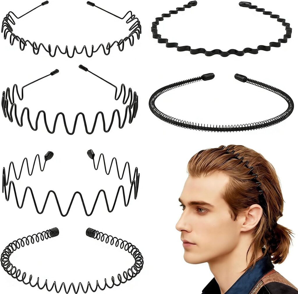 Metal Men Headbands Women Hair Bands, Unisex Black Wavy,Spring And Summer Outdoor Sports Headbands, …