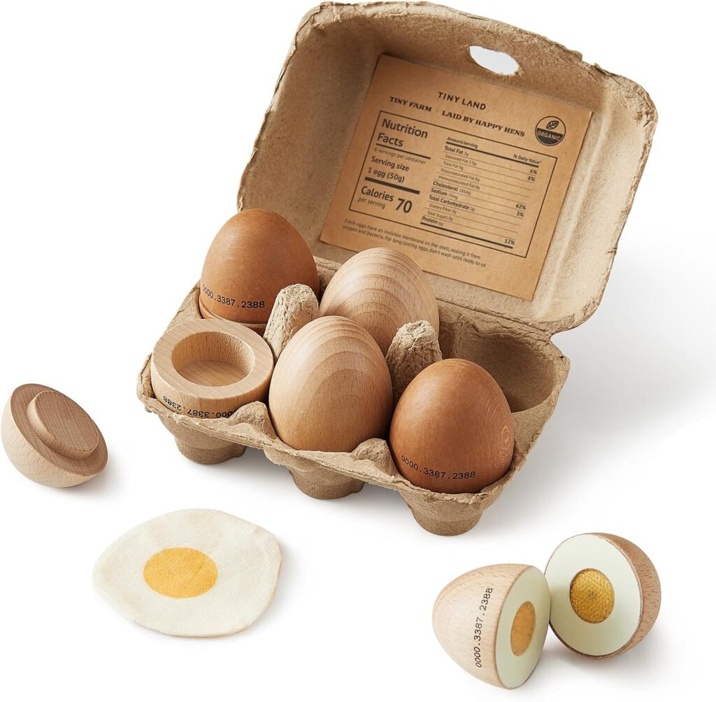 Tiny Land Wooden Play Food for Kids Kitchen, Toddlers Toys Egg Set