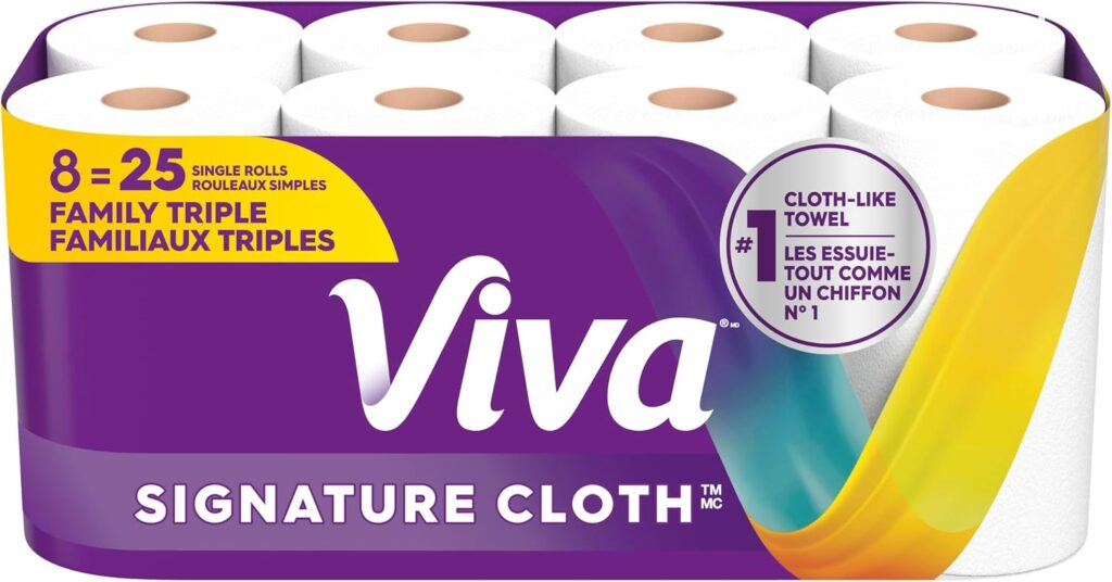 Viva Signature Cloth Paper Towels, 8 Family Triple Rolls, 141 Sheets/Roll