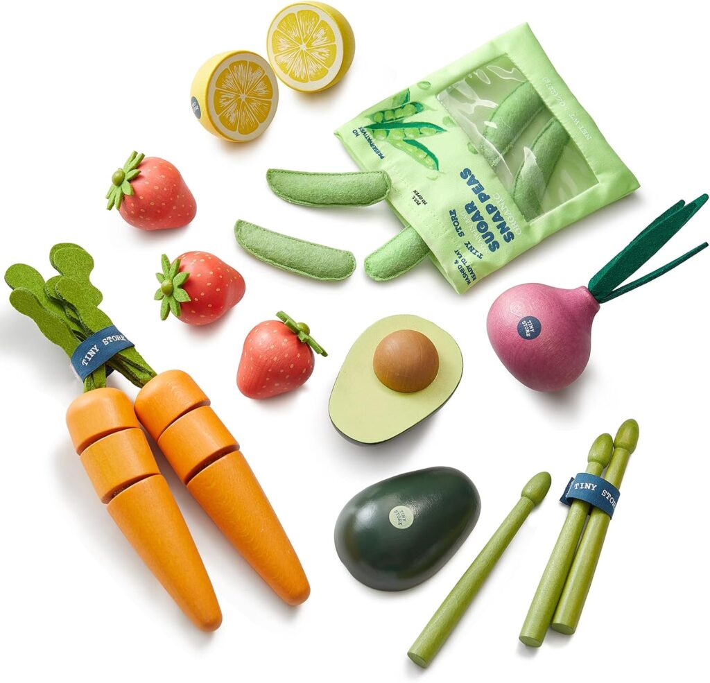Tiny Land Wooden Play Food for Kids Kitchen, Toddlers Toys Fruit Set