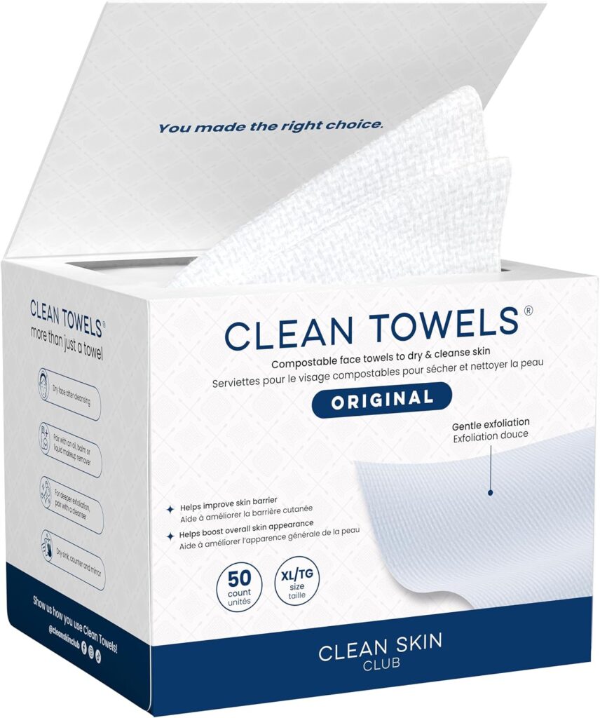 Clean Skin Club Clean Towels XL®, 100% USDA Biobased Face Towel, Disposable Face Towelette, Eczema A…