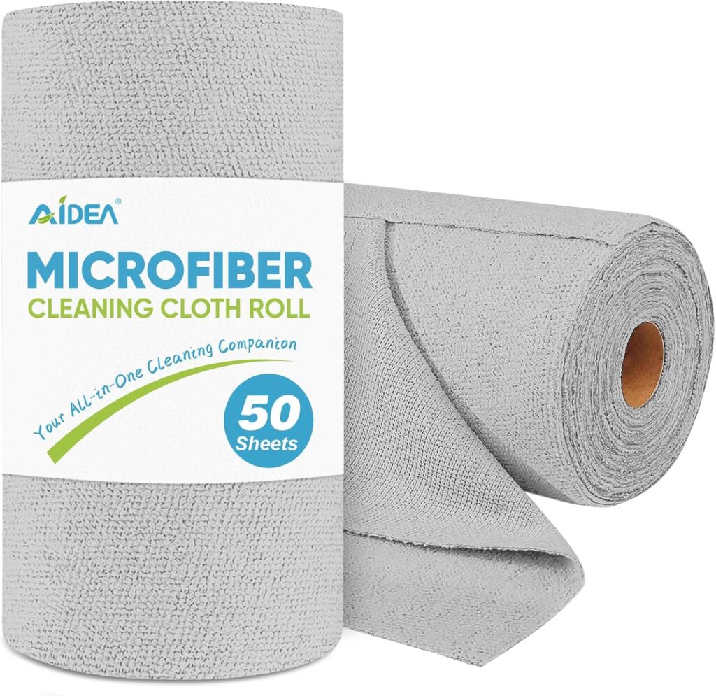 AIDEA Microfiber Cleaning Cloth Roll Grey-50PK, Reusable Paper Towels Tear Away Towels, Washable Sho…