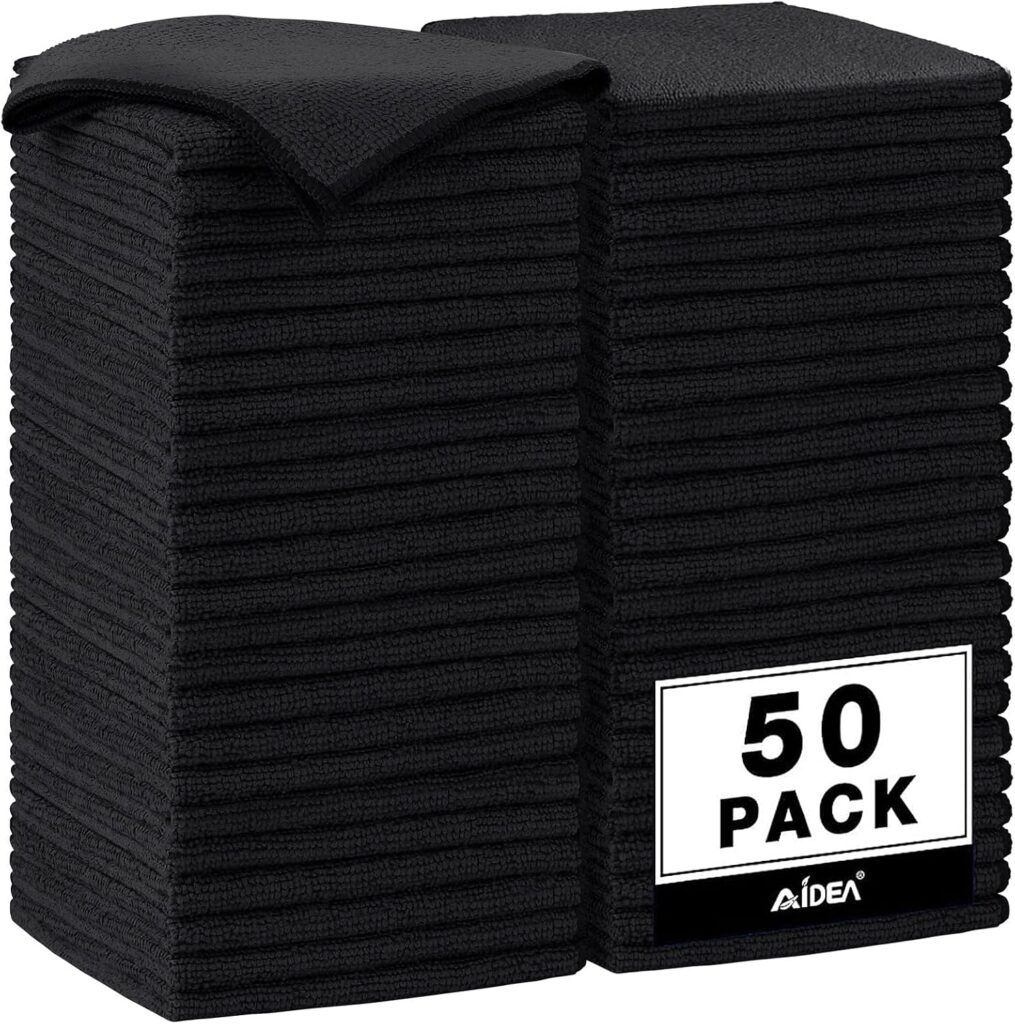 AIDEA Microfiber Cleaning Cloths Black 50PK, Microfiber Towels for Cars, Premium Car Cloth, Dusting …