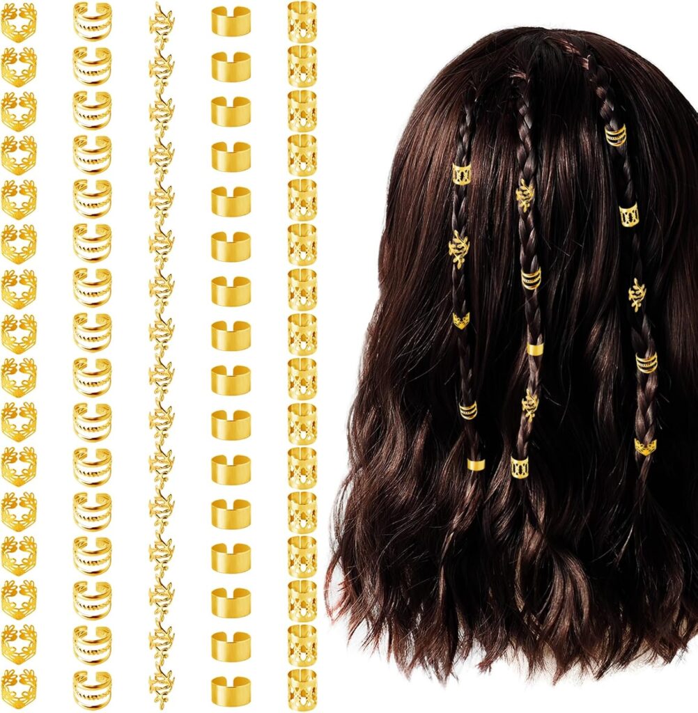 80 Pcs Hair Jewelry For Braids,Gold Hair Cuffs Dreadlock Accessories,Adjustable Hair Rings Braid Dec…