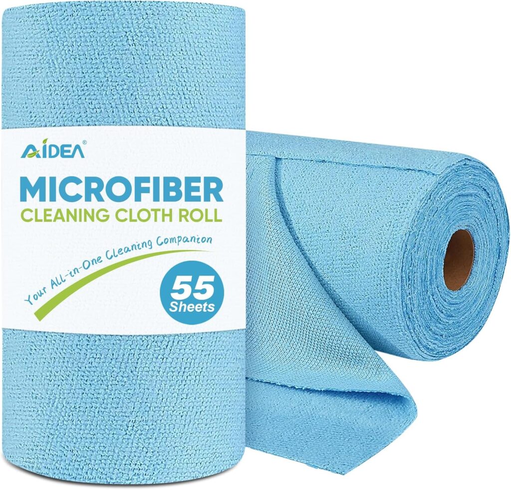AIDEA Blue Shop Towels 55PK(1 Roll), All-Purpose Microfiber Blue Shop Towels, Lint-Free Cleaning Rag…