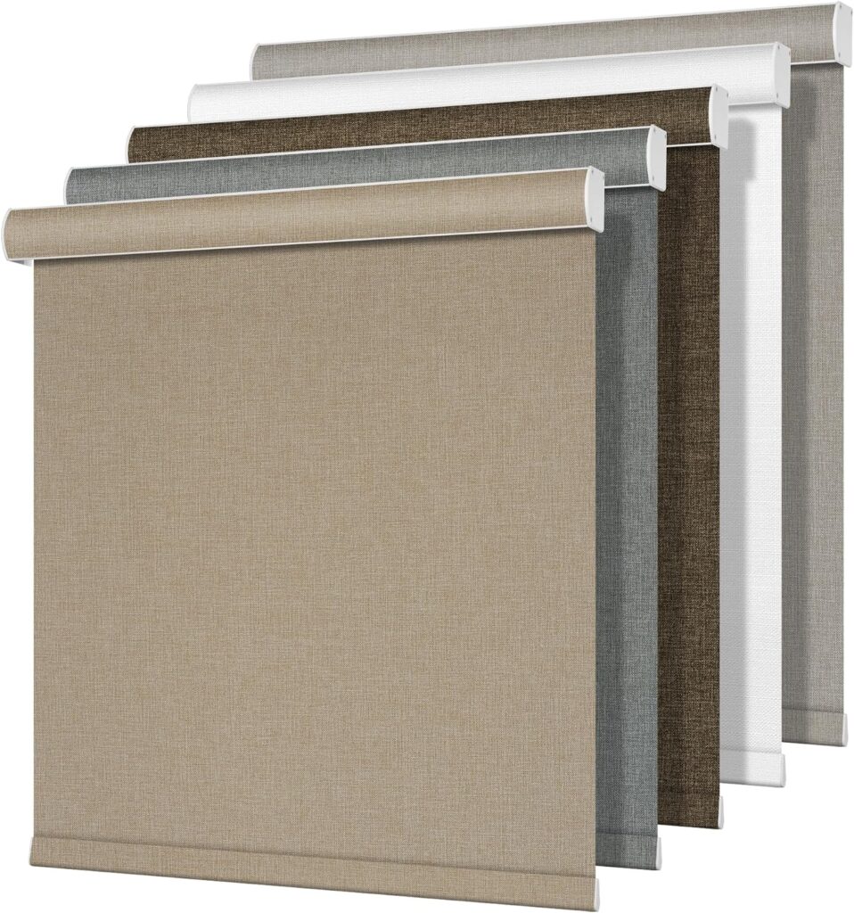 Blackout Roller Shades for Windows,Cordless,Pull Down Roller Blinds,Thermal Insulated Linen Fabric U…