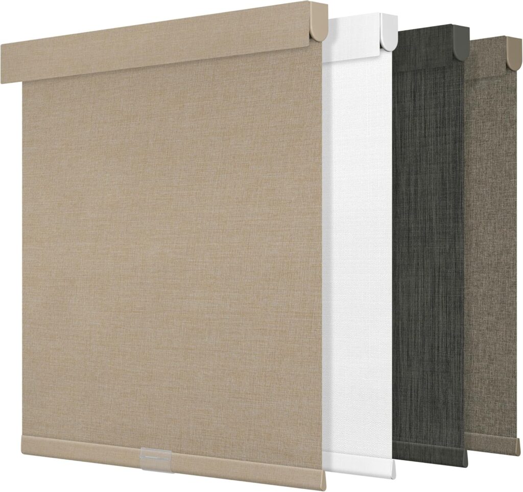 Blackout Roller Shades for Windows – Cordless Linen Fabric Roller Blinds, Thermal Insulated, UV Prot…